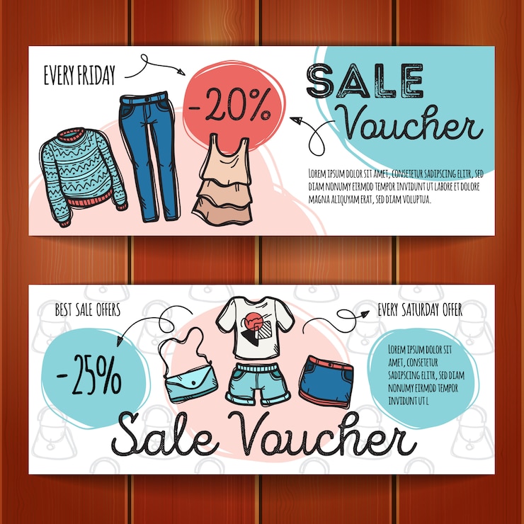 Vector set de cupones de descuento para ropa de mujer.