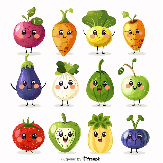 set_cute_mascot_vegetables_characters_funny (en inglés)