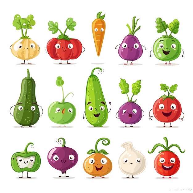 set_cute_mascot_vegetables_characters_funny (en inglés)