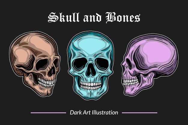 Vector set dark art skull head and bones colección vintage de terror para tatuajes y camisetas dibujadas a mano