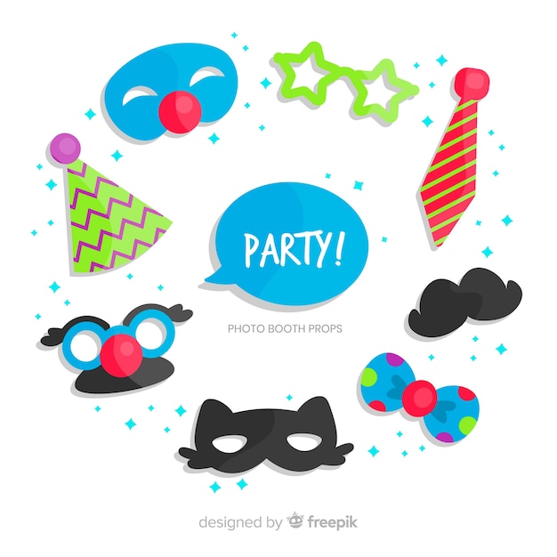 Vector set de decoraciones para fotomatón en fiestas