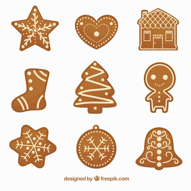 Vector set de deliciosas y decorativas galletas de jengibre