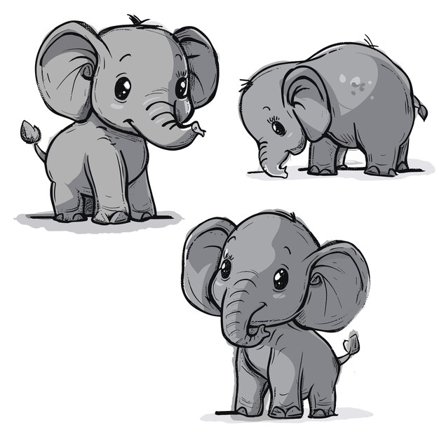 Vector set de dibujos animados de elefantes ilustración vectorial de un lindo bebé elefante