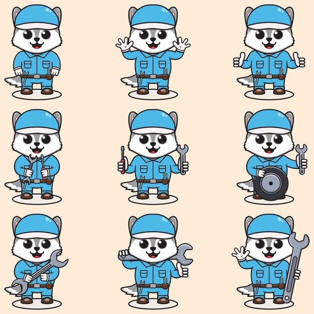 El set de dibujos animados de Wolf Mechanic