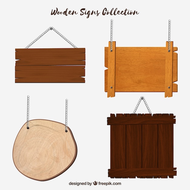 Vector set de diferentes señales de madera en diseño plano