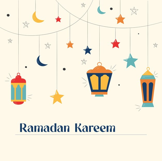 Set de diseños de Ramadan Kareem o diseños de invitaciones con linternas islámicas estrellas y luna en oro