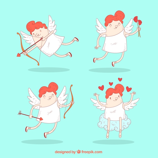 Vector set de divertidos cupidos