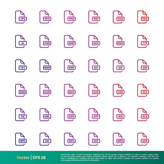 Vector set document line art icon vector template