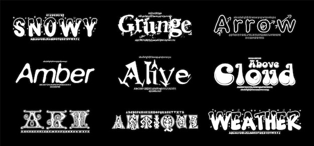 Set de efectos de texto editables Pack de diseño vectorial creativo de fuentes del alfabeto para pantalla Ilustración vectorial