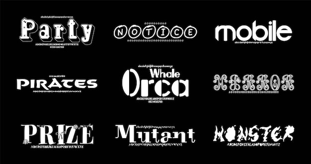 Set de efectos de texto editables Pack de diseño vectorial creativo de fuentes del alfabeto para pantalla Ilustración vectorial