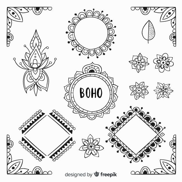 Vector set de elementos decorativos de estilo boho dibujados