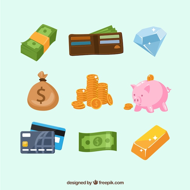 Vector set de elementos de dinero con cartera