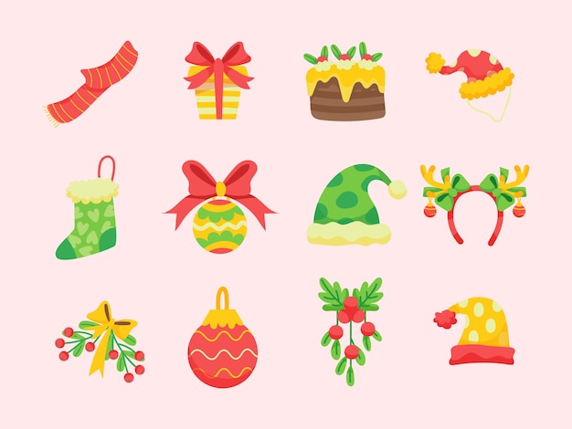 Set de elementos navideños: adornos y símbolos festivos