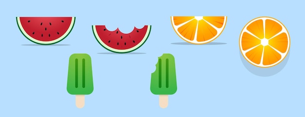 set de elementos de sandía, limón y helado para el diseño de verano