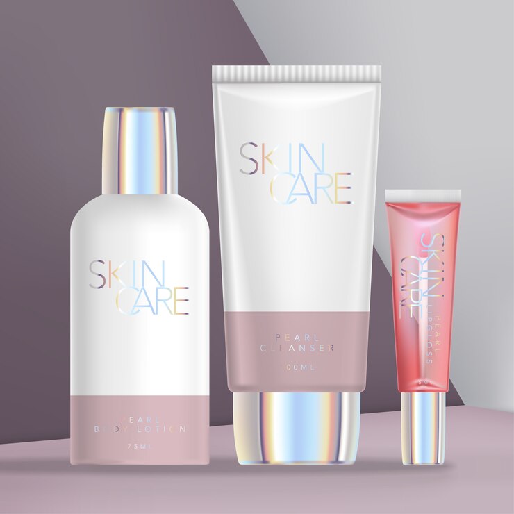 Set de embalaje holográfico de belleza o cuidado de la piel con botella de spray, tubos opacos y transparentes