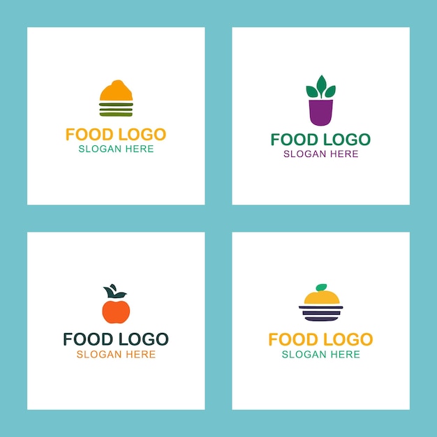 Set de emblemas de logotipos coloridos de alimentos vectoriales