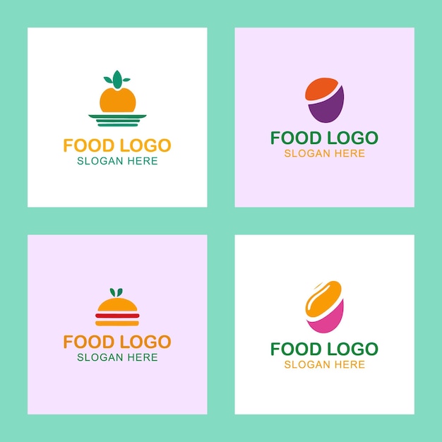 Set de emblemas de logotipos coloridos de alimentos vectoriales