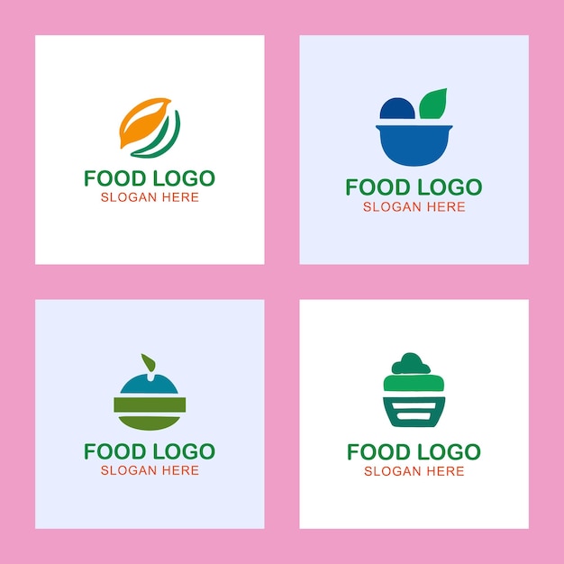 Vector set de emblemas de logotipos coloridos de alimentos vectoriales