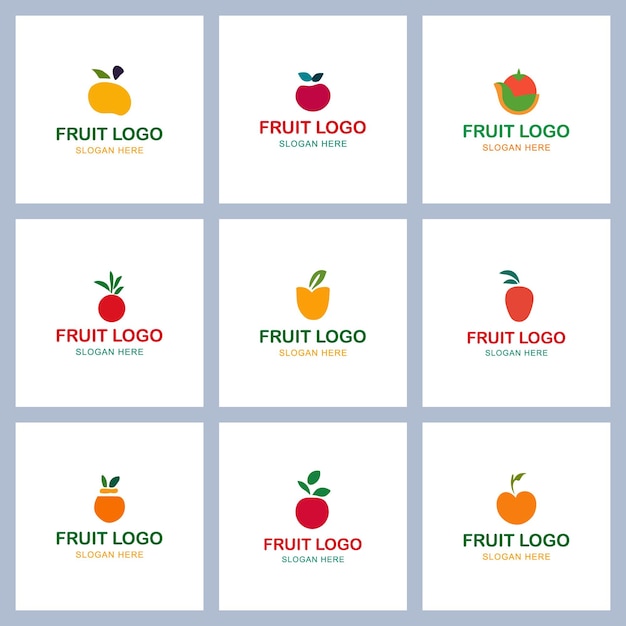 Set de emblemas de logotipos coloridos de frutas vectoriales