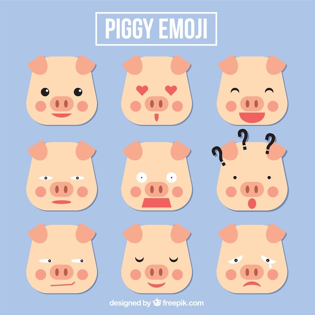 Set de emoticonos de cerdo en estilo geométrico