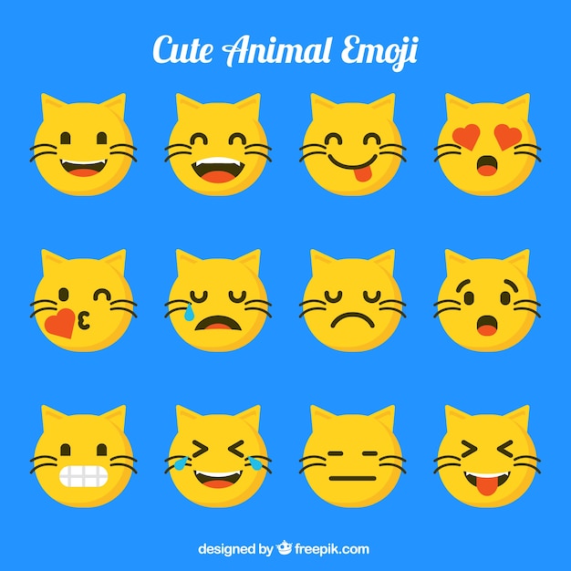 Set de emoticonos de gato con expresiones faciales divertidas