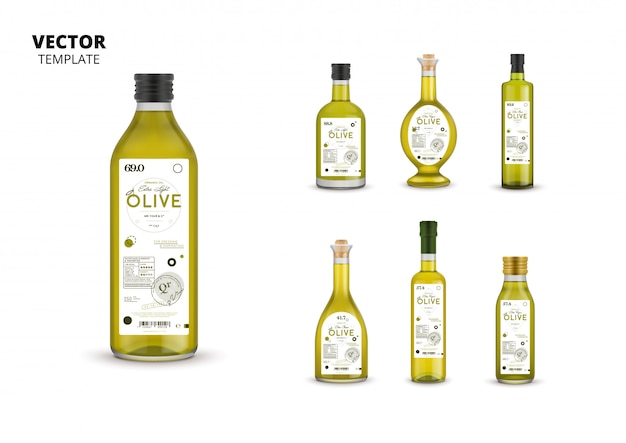 Set de envases de botellas de vidrio de aceite de oliva virgen extra