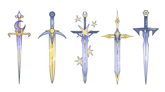 Vector set de espadas medievales celestes