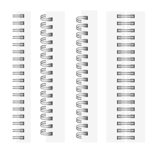 Vector set de espirales de plata realistas para un cuaderno.