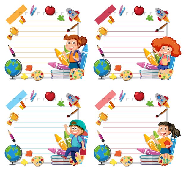 Vector set de etiquetas escolares coloridas para niños