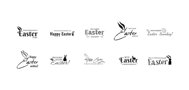 Set de etiquetas de Feliz Pascua Símbolo de conejo de huevo Ilustración vectorial de caligrafía de letras