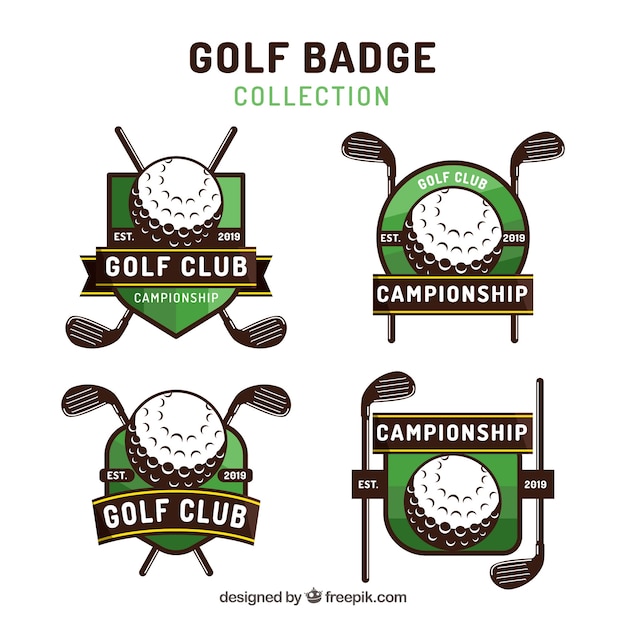 Vector set de etiquetas de golf en estilo plano