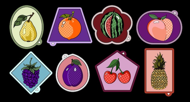 Set de etiquetas y marcas o insignias de frutas de temporada para el embalaje