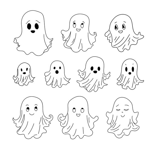 Set de fantasmas lindos Ilustración de personajes de dibujos animados vectoriales