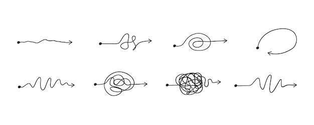 Set de flechas Caos mente cerebro resolución de problemas y búsqueda de soluciones comerciales concepto de desafío
