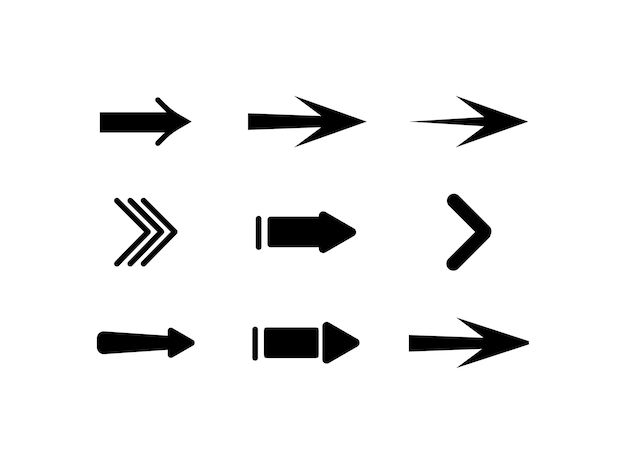 Set de flechas a la derecha Íconos de flecha lineal a la derecha de diferentes formas Colección de flechas Íconos vectoriales