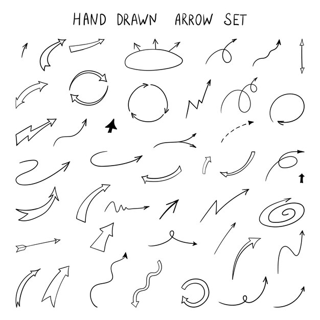 Set de flechas dibujadas a mano y dibujos dibujados a mano Vector Sketch