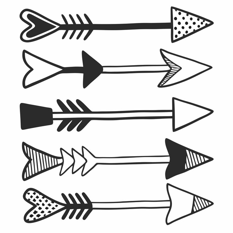 Vector set de flechas de línea punteada dibujadas a mano con flechas de diferentes maneras colección de rutas lineales