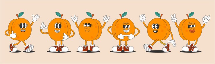 Set de frutas de verano Una colección de personajes de dibujos animados brillantes y divertidos de los años 70 80 albaricoque