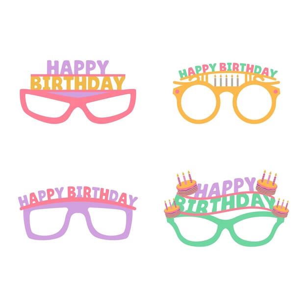 Set de gafas de cumpleaños feliz Ilustración de diseño plano de dibujos animados