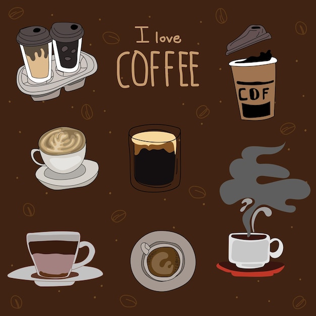 Set de garabatos dibujados a mano en una cafetería Ilustración vectorial