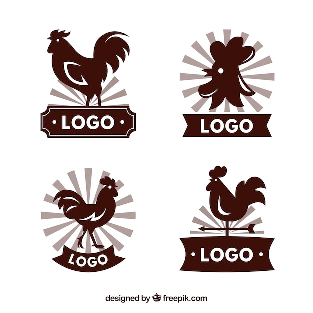 Set de geniales logos con siluetas de gallos