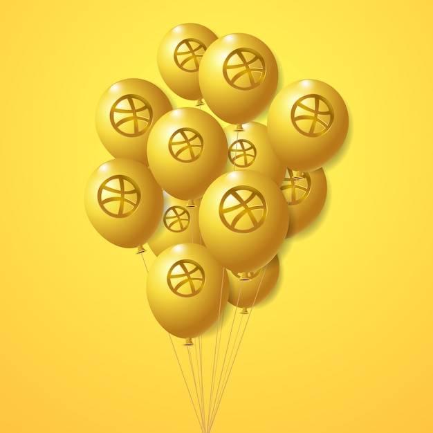 Set de globos dorados con logo Dribbble