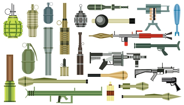 Vector set de granadas de armas. arma militar. lanzagranadas aislado