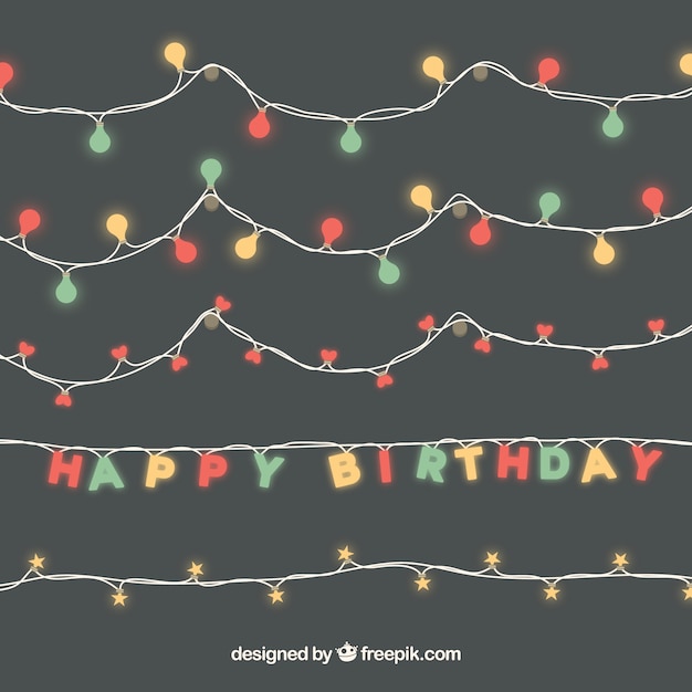 Vector set de guirnaldas de luces para cumpleaños