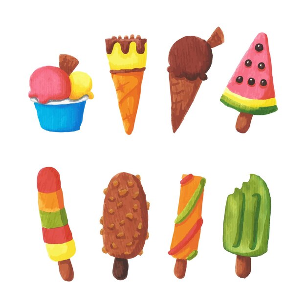 Vector set de helado de acuarela pintado a mano