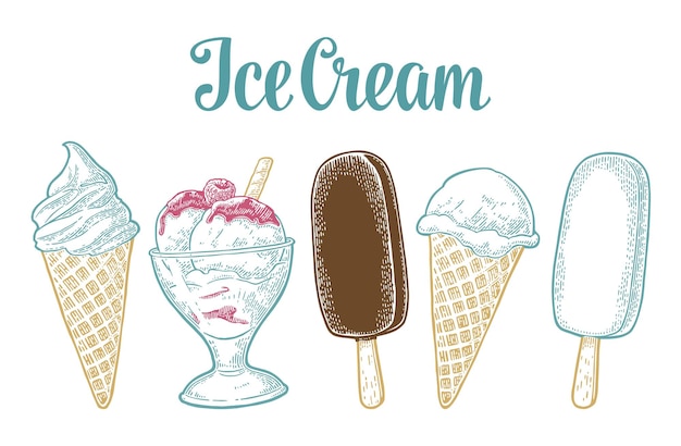 Set helado Vector vintage negro grabado