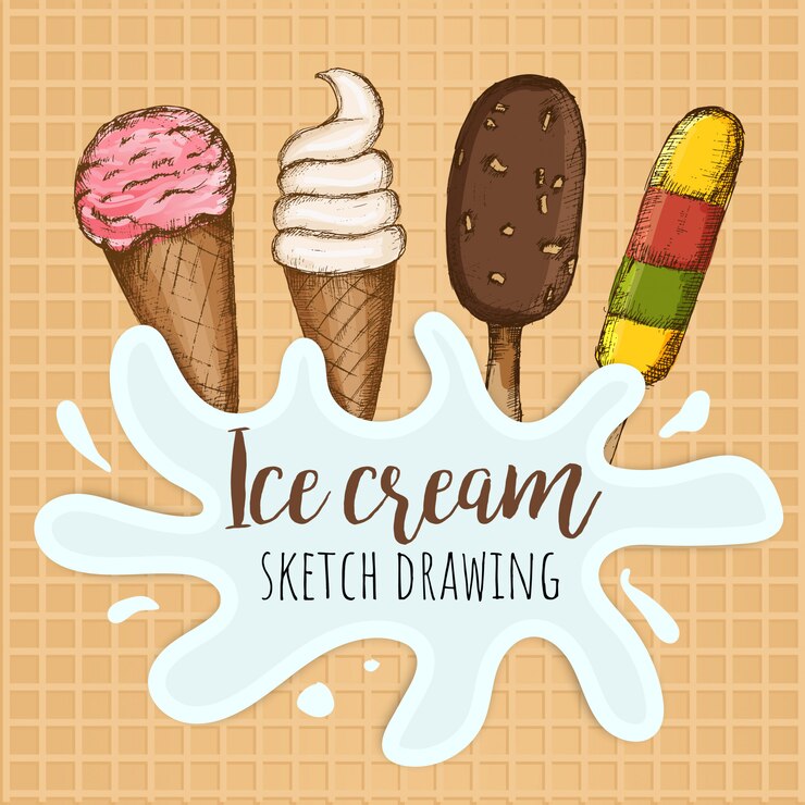 Set de helados dibujados a mano