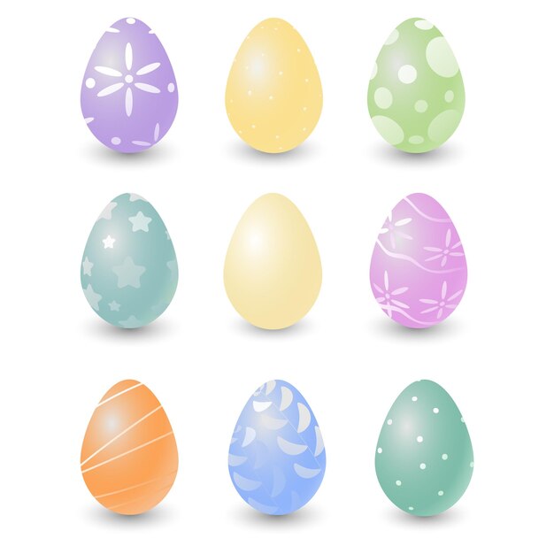 Set de huevos de Pascua en un fondo aislado Ilustración vectorial de realismo