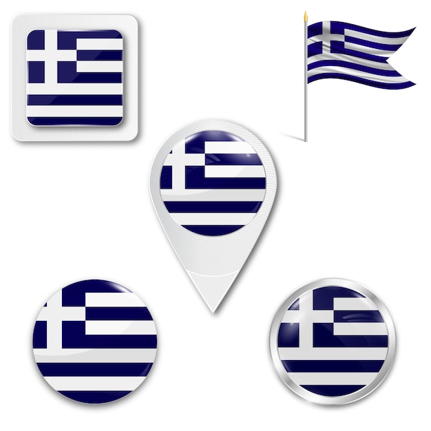 Set de iconos bandera nacional de grecia