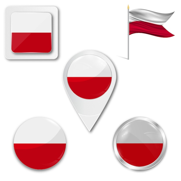 Set de iconos bandera nacional de Polonia